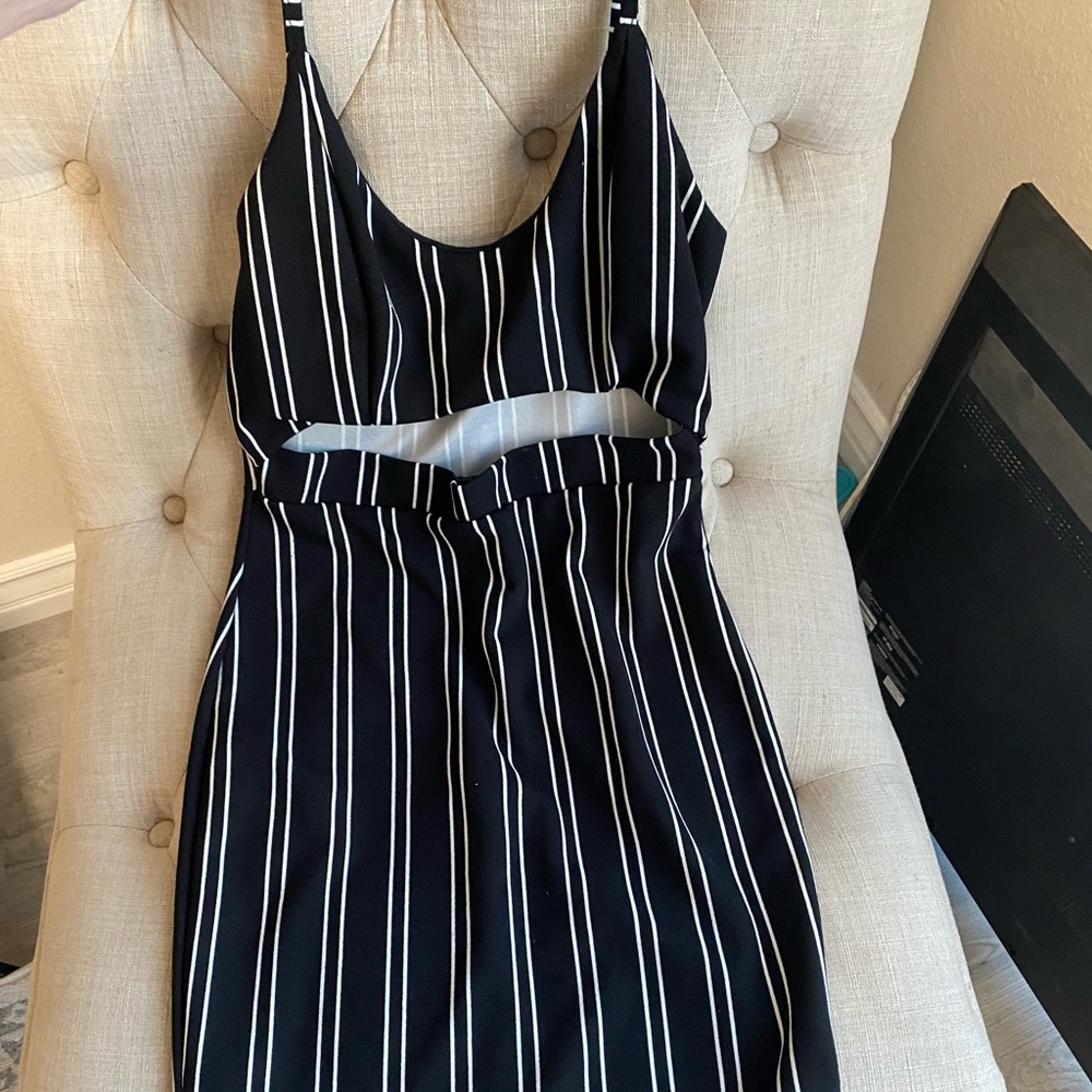 Striped Black & White Cutout Dress